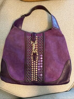 Gucci Plum Suede & Leather Studded Jackie O Bouvier Hobo